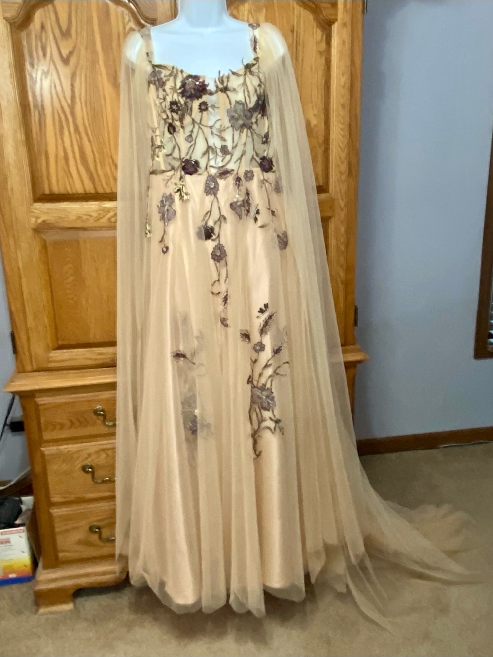 Flora & Lane Esme Peach Gown Sz 6 Floral Fairycore Whimsical Wedding Dress NWT